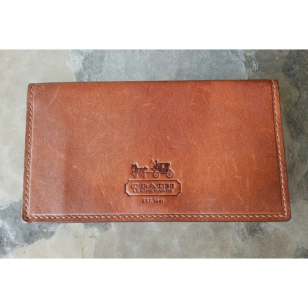 ​Vintage Coach Leather Checkbook Cover Brown Pink Heritage Horse Carriage Tartan